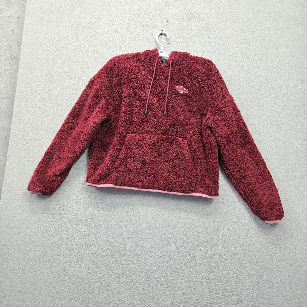 Nike Women Hoodie S Burgundy Embroidered Fleece Sherpa Hoodie Logo Hooded